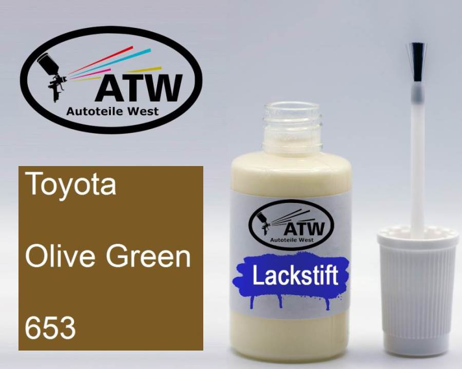 Toyota, Olive Green, 653: 20ml Lackstift, von ATW Autoteile West.